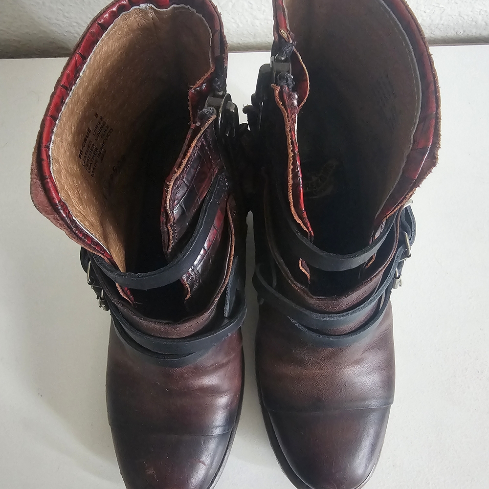 Freebird by Steven Burgundy Leather Ankle Boots Crue - Picture 12 of 16